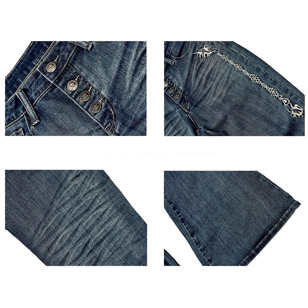 Embroidered Stretch Flared Jeans Low-Rise