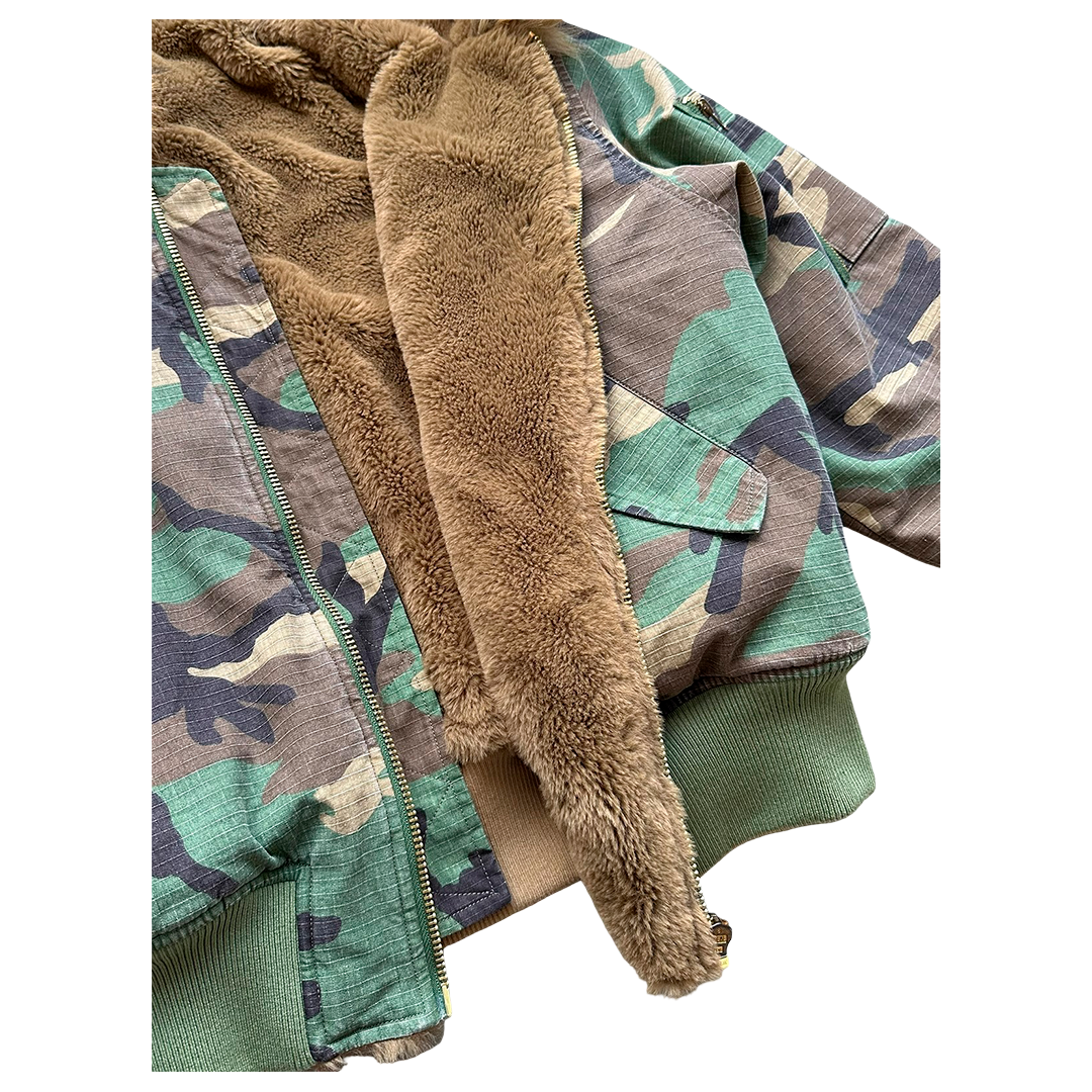 Camouflage Fur Collar Reversible Jacket