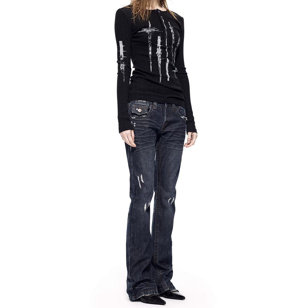 Irregular Thread Slim-Fit Long Sleeve Metal-breasted