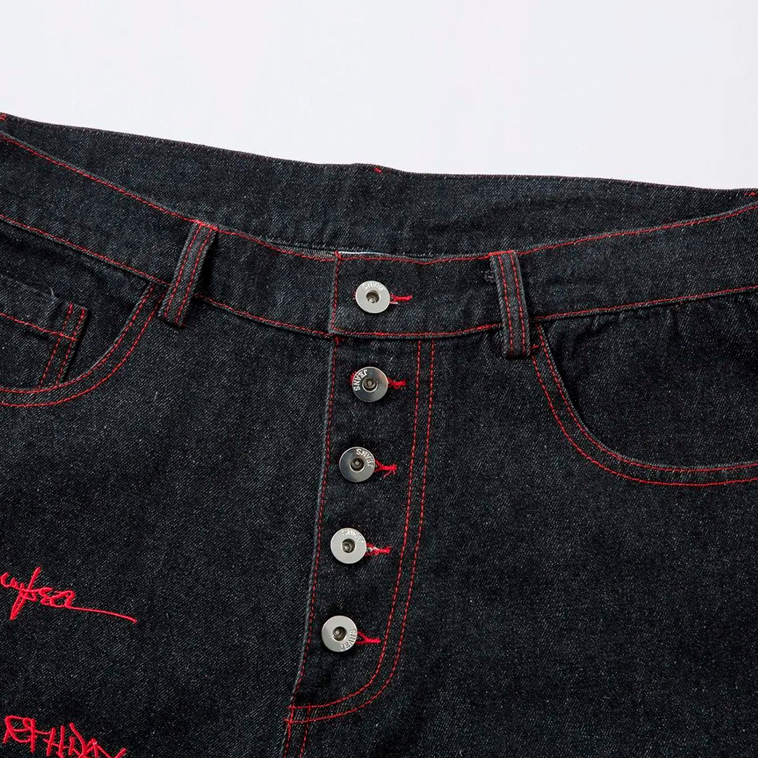 Iron Cross Embroidered Baggy Jeans