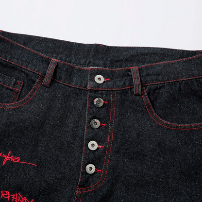Iron Cross Embroidered Baggy Jeans