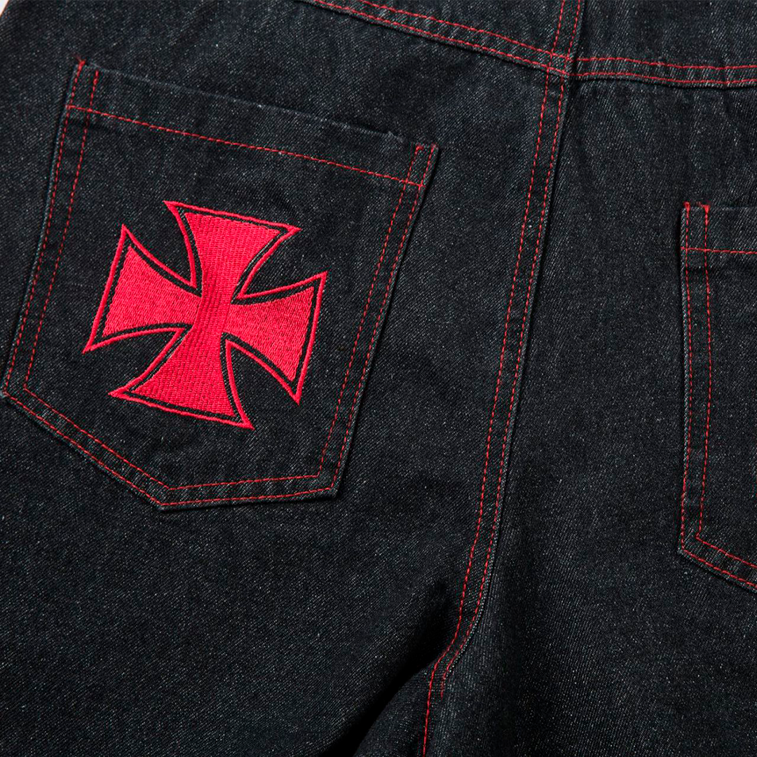 Iron Cross Embroidered Baggy Jeans