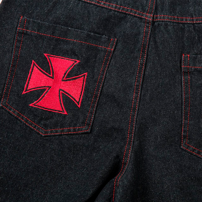 Iron Cross Embroidered Baggy Jeans