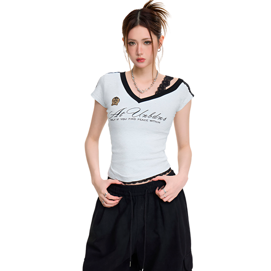 V Neck Shirt With Lace Cami Stylish Niche