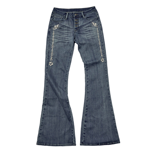 Embroidered Stretch Flared Jeans Low-Rise