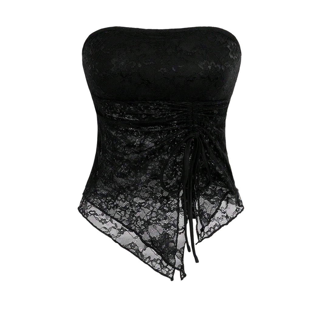 Asymmetrical Lace Contrast Cropped Top