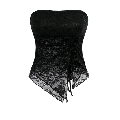 Asymmetrical Lace Contrast Cropped Top