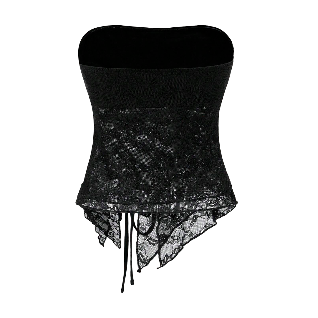 Asymmetrical Lace Contrast Cropped Top