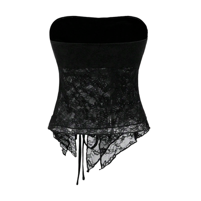 Asymmetrical Lace Contrast Cropped Top