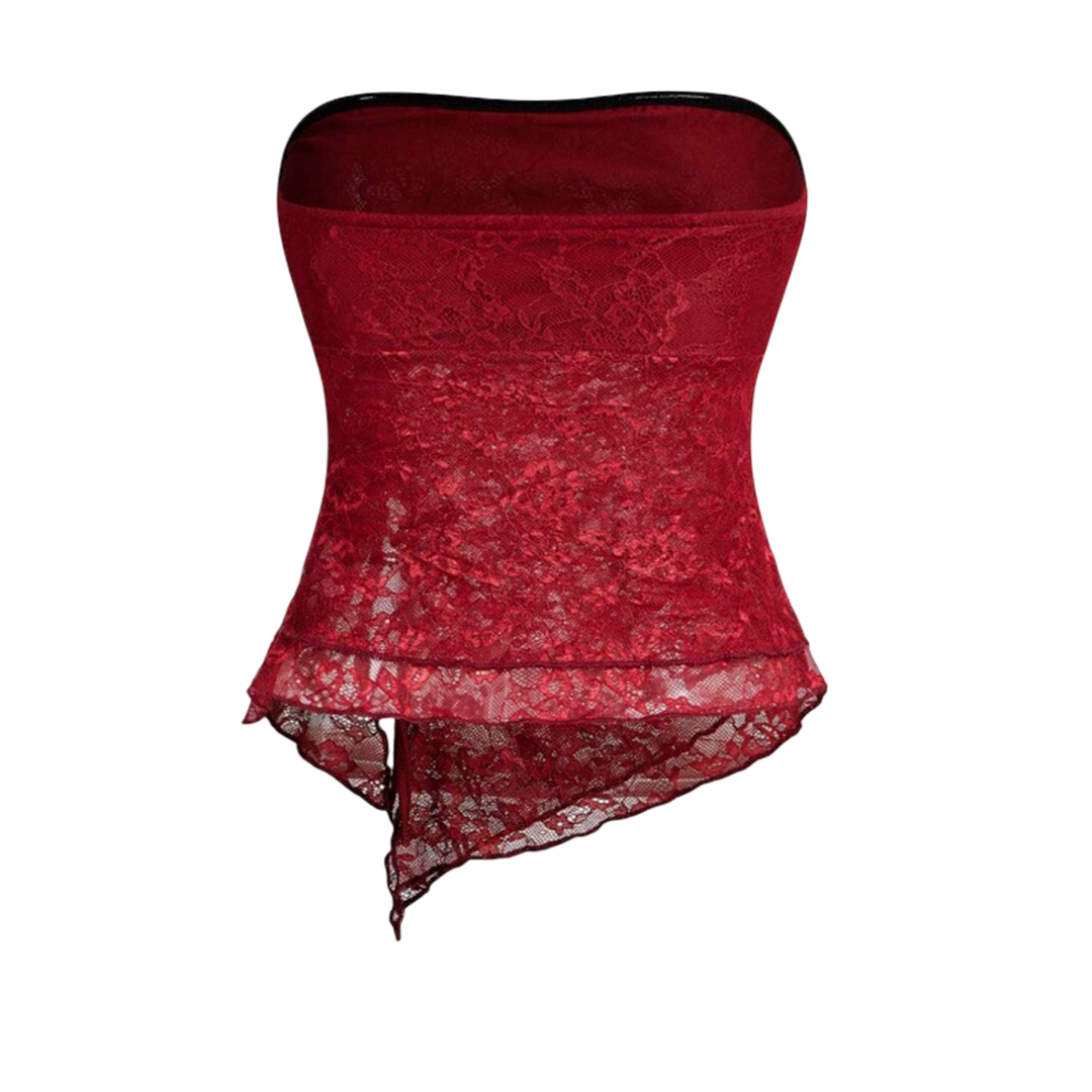 Asymmetrical Lace Contrast Cropped Top