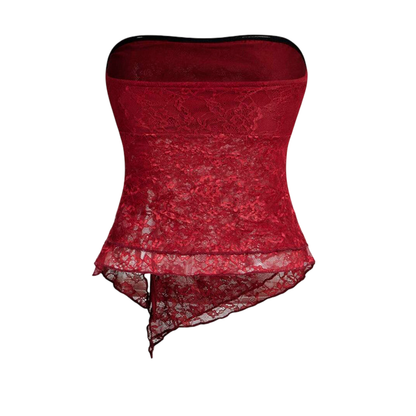 Asymmetrical Lace Contrast Cropped Top