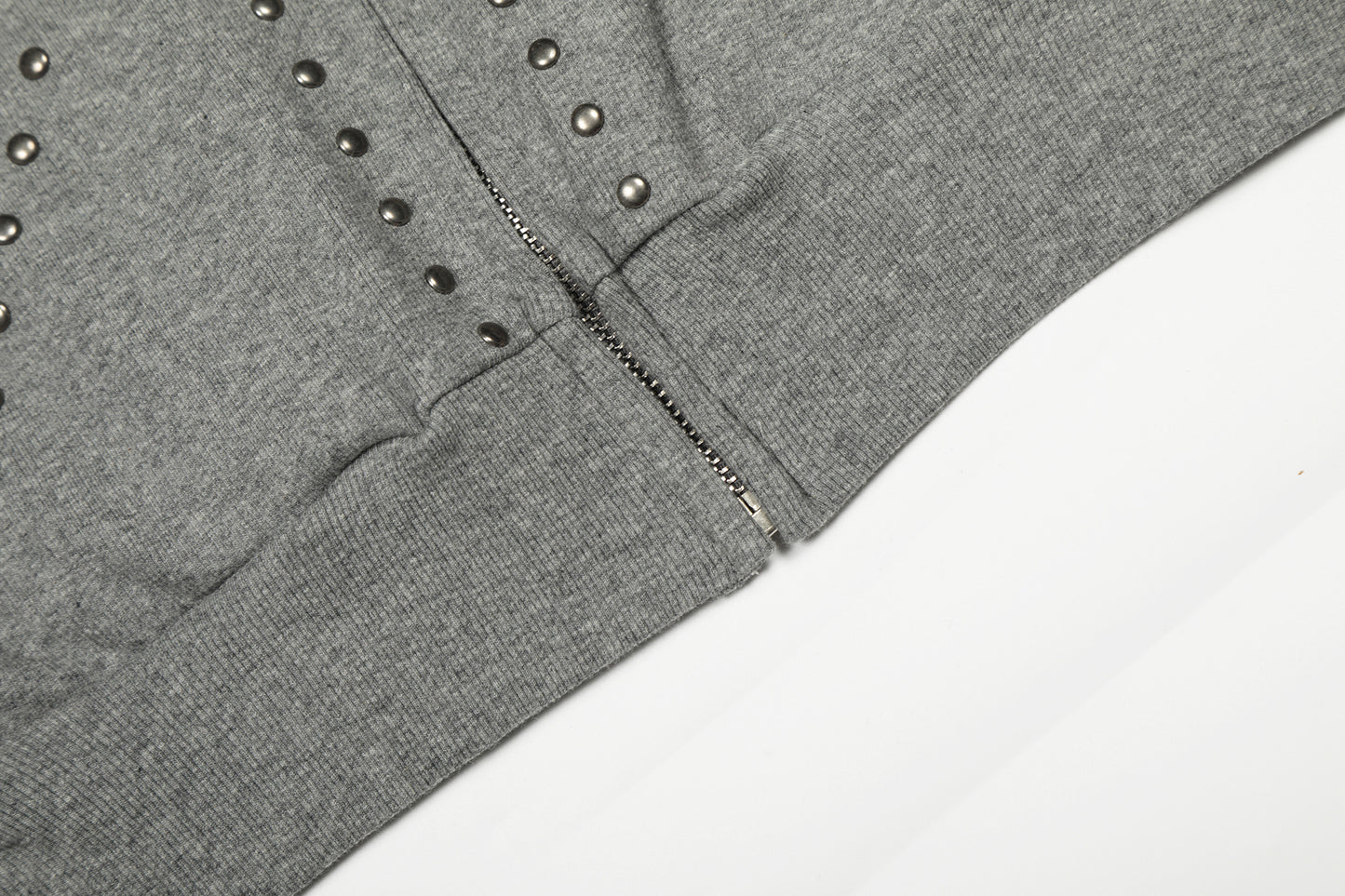 STUDDED FUR HOODED ZIP-UP