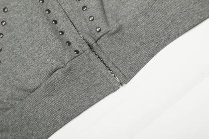 STUDDED FUR HOODED ZIP-UP