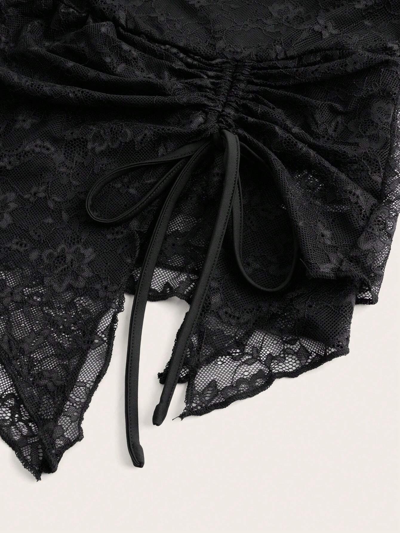 Asymmetrical Lace Contrast Cropped Top