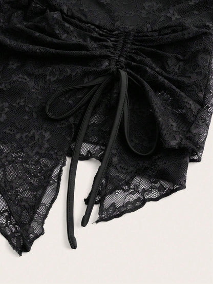 Asymmetrical Lace Contrast Cropped Top