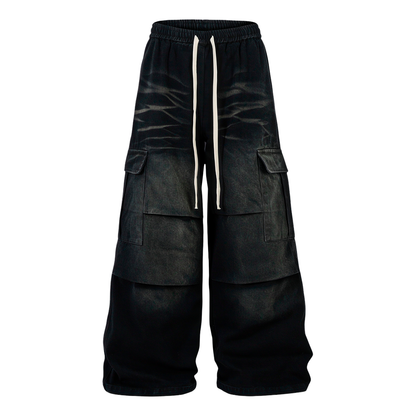 Washed Multi Pocket Drawstring Cargo Jeans