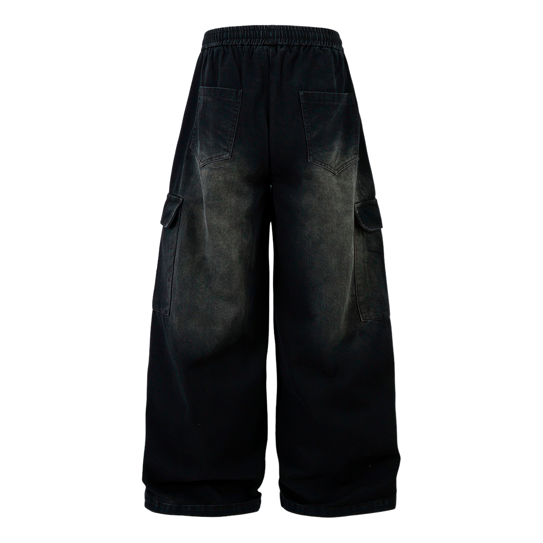 Washed Multi Pocket Drawstring Cargo Jeans