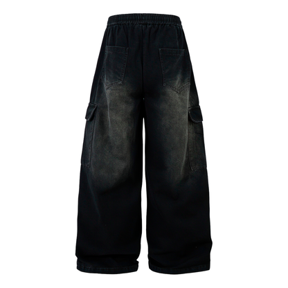 Washed Multi Pocket Drawstring Cargo Jeans