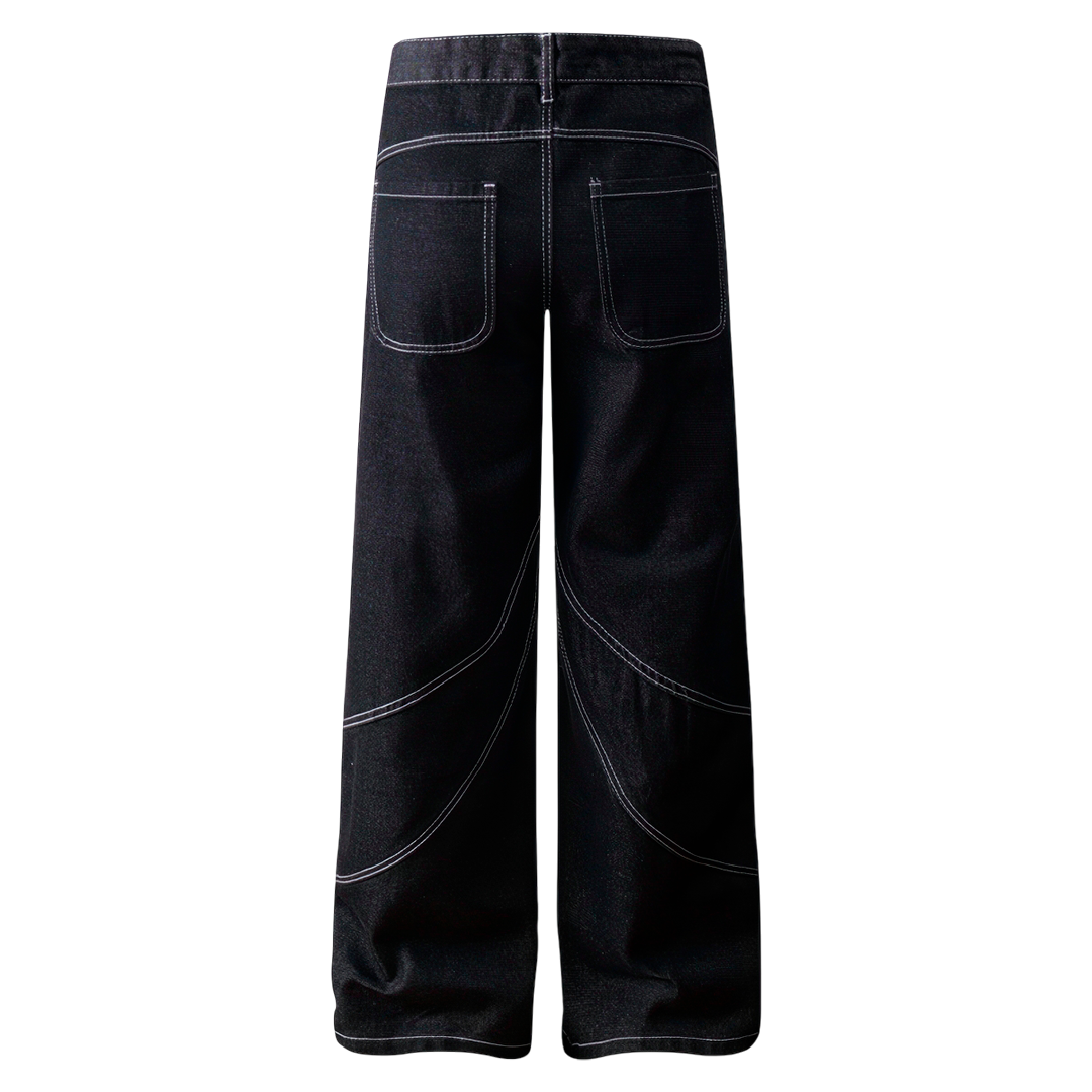 Black Tribal Embroidered Wide Leg Pants