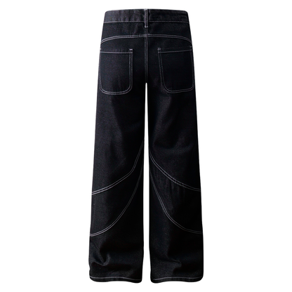Black Tribal Embroidered Wide Leg Pants
