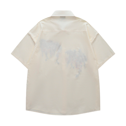 Short-Sleeve Shirt With Colorful Floral Embroidery,