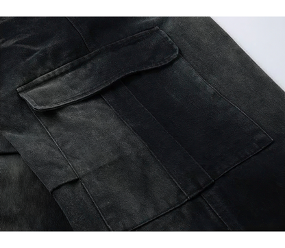 Washed Multi Pocket Drawstring Cargo Jeans