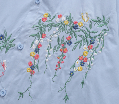 Short-Sleeve Shirt With Colorful Floral Embroidery,