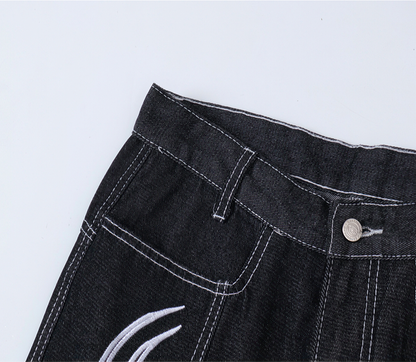 Black Tribal Embroidered Wide Leg Pants