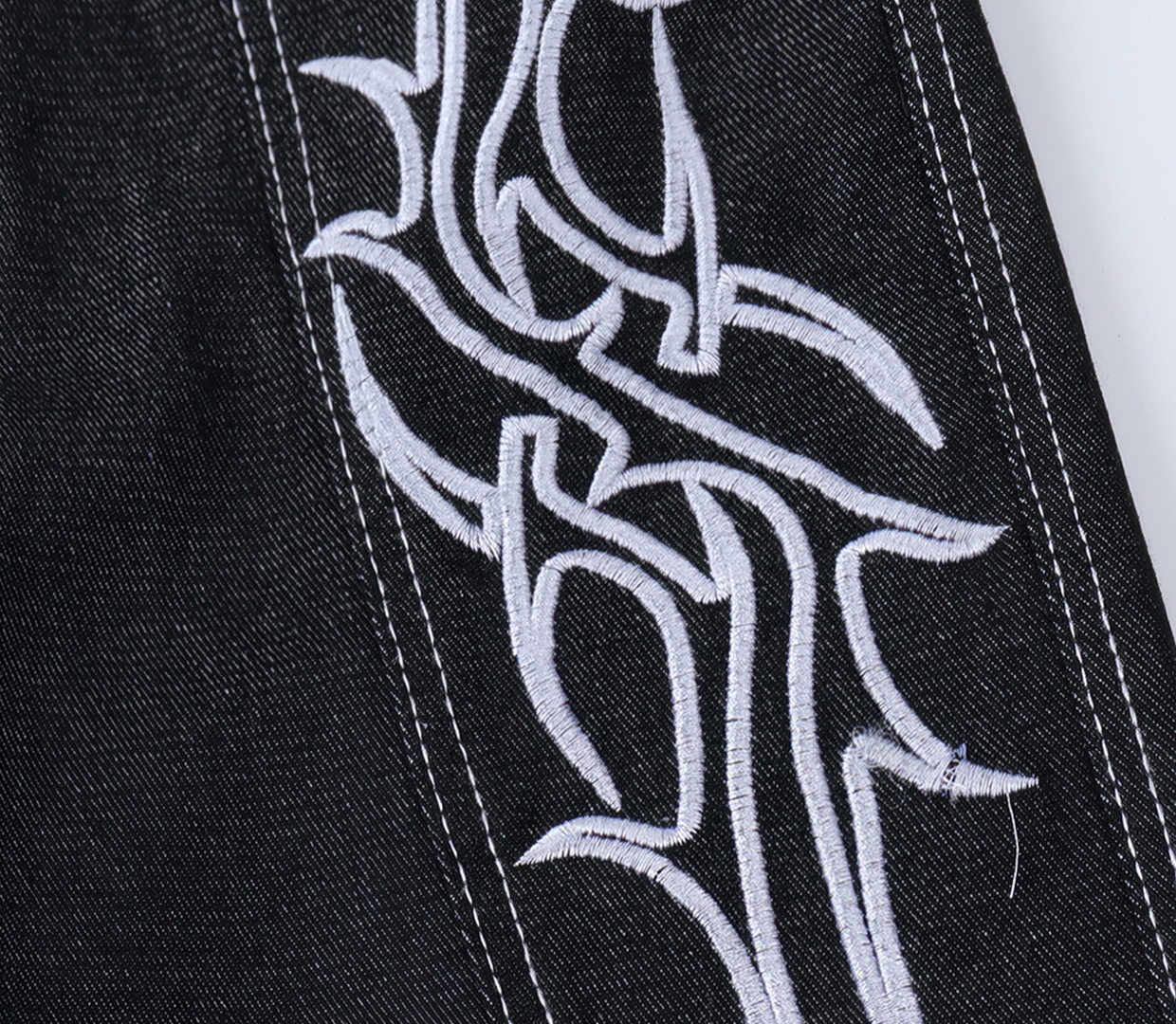 Black Tribal Embroidered Wide Leg Pants