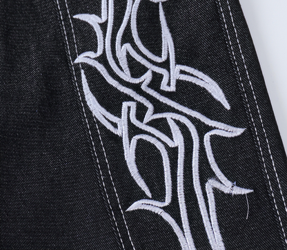 Black Tribal Embroidered Wide Leg Pants