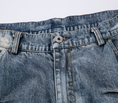 Distressed Washed Pleated Jeans