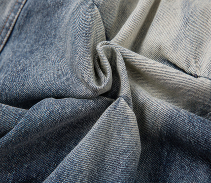 Distressed Washed Pleated Jeans