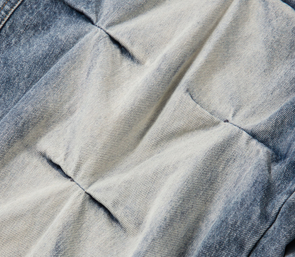 Distressed Washed Pleated Jeans