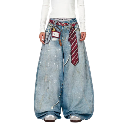 Streetwear Graffiti Splatter Oversized Wide Leg Jeans