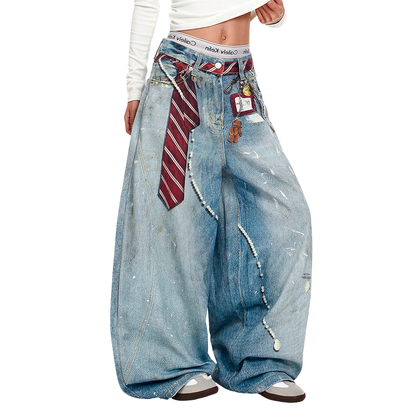 Streetwear Graffiti Splatter Oversized Wide Leg Jeans