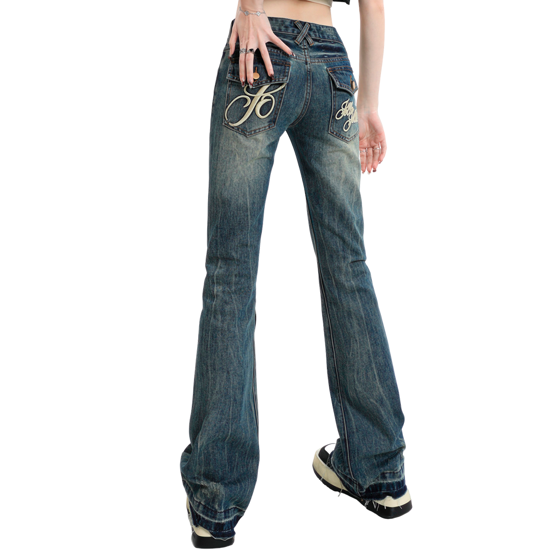 Low-rise slim-fit stretch embroidered Flared Jeans