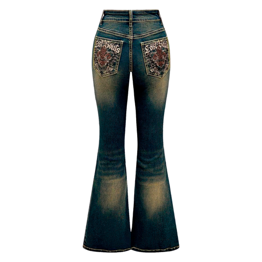 High-Waist Embroidered Flare Jeans