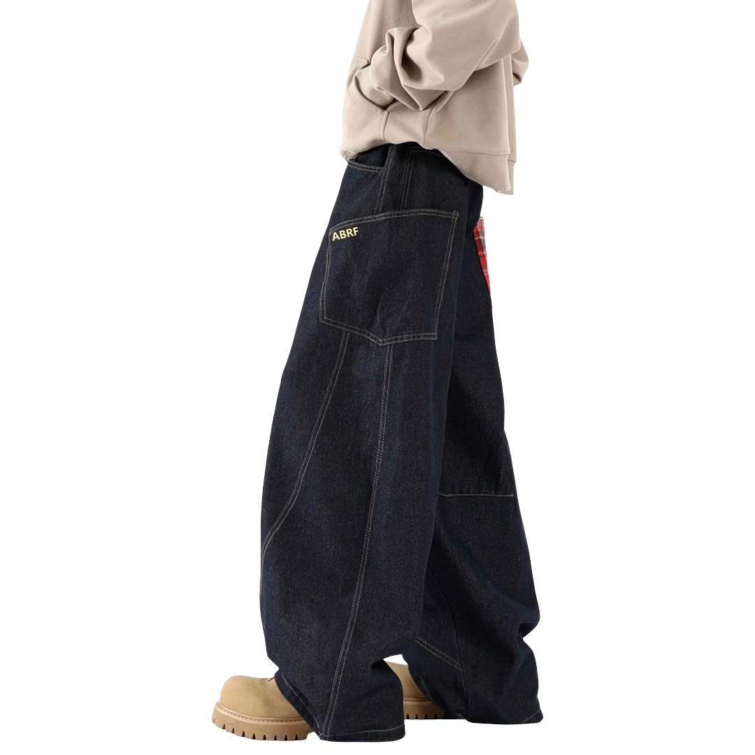Plaid Patched Loose Jeans