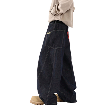 Plaid Patched Loose Jeans