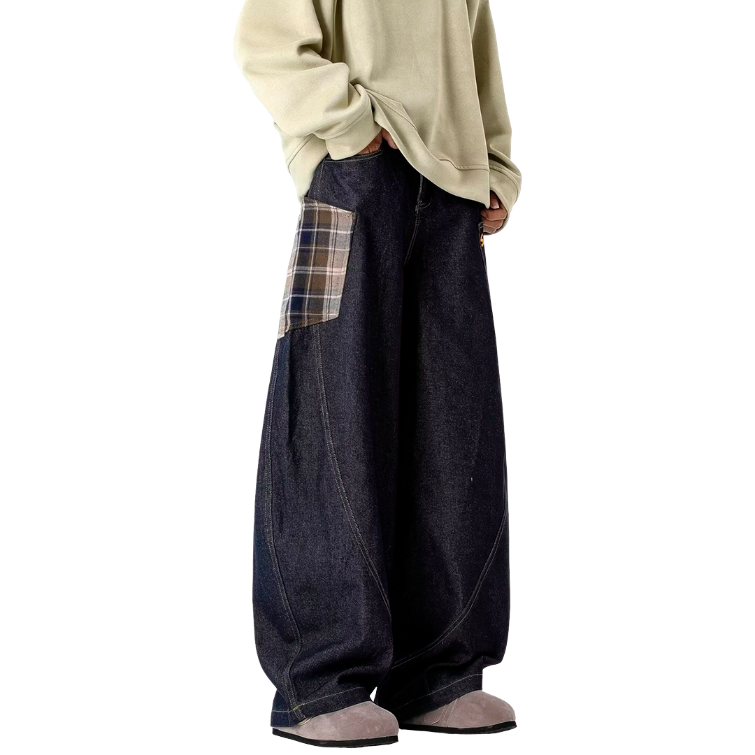 Plaid Patched Loose Jeans