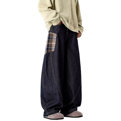 Plaid Patched Loose Jeans
