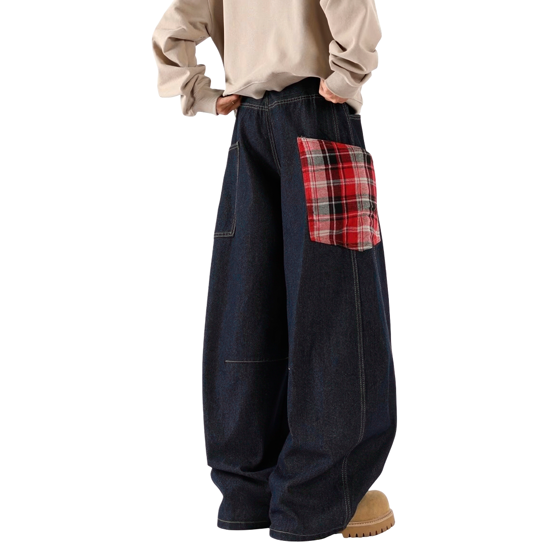 Plaid Patched Loose Jeans