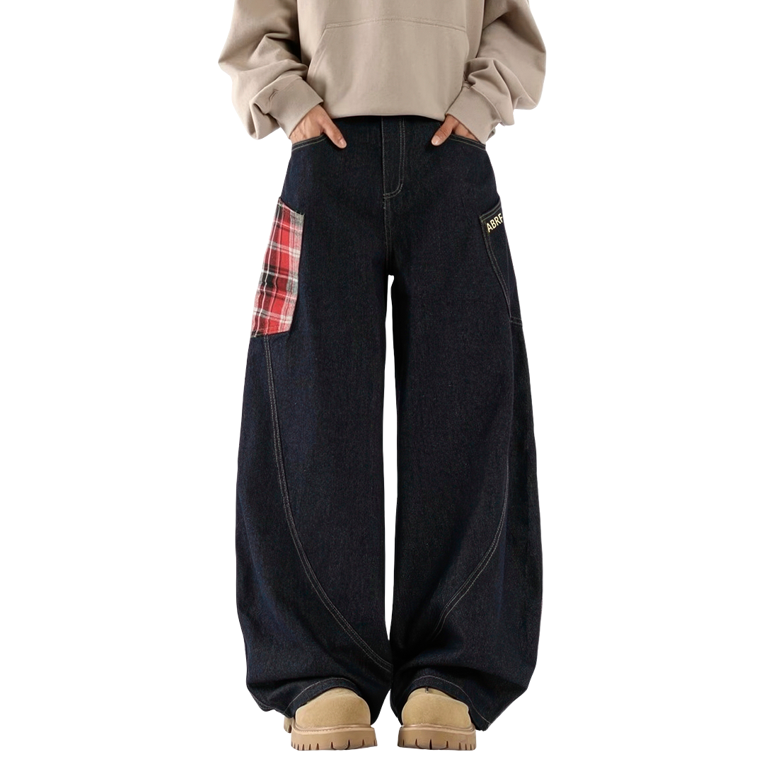Plaid Patched Loose Jeans