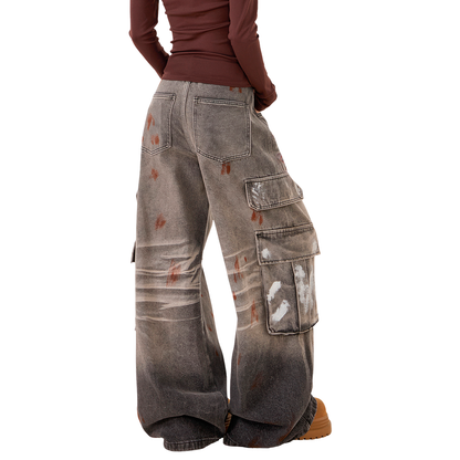 Distressed Wide-Leg Cargo Jeans