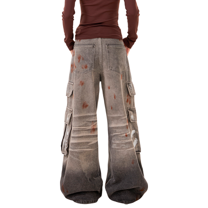 Distressed Wide-Leg Cargo Jeans