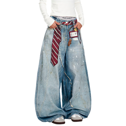 Streetwear Graffiti Splatter Oversized Wide Leg Jeans