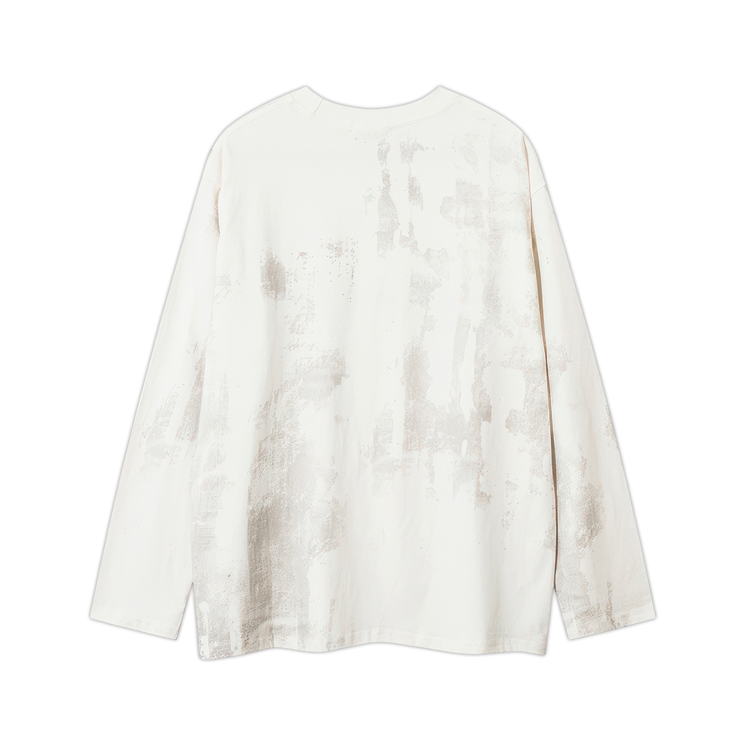 Washing Blurred Lettering 2 Color Long Sleeve