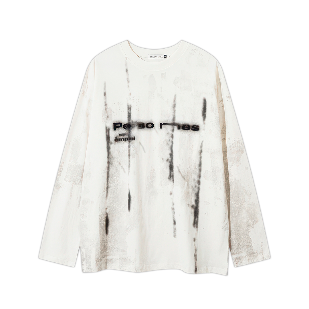 Washing Blurred Lettering 2 Color Long Sleeve