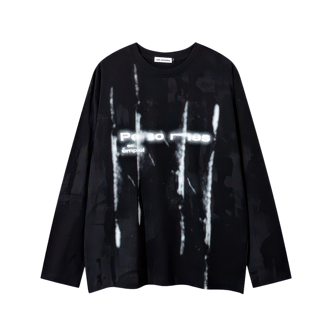 Washing Blurred Lettering 2 Color Long Sleeve