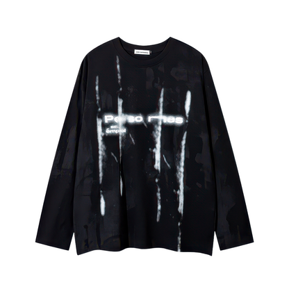 Washing Blurred Lettering 2 Color Long Sleeve